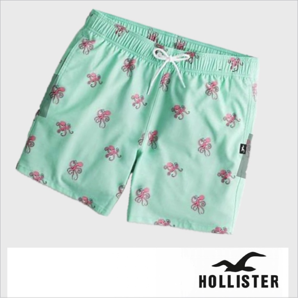 Hollister Mint green Swim Shorts with Pink Octopus Design Size S